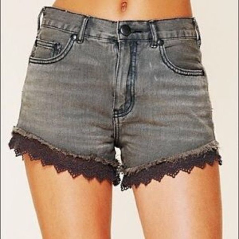 Free people lace trim jean shorts